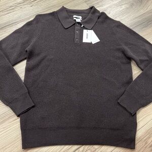 JASON WU 100% Merino Wool Waffle Knit Polo Sweater Brown Men’s Size Medium NWT